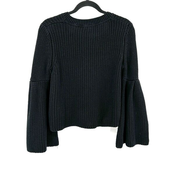 FREE PEOPLE Black Damsel Bell Sleeve Cropped Boxy Oversized Boho Knit Sweater XS - Picture 5 of 9
